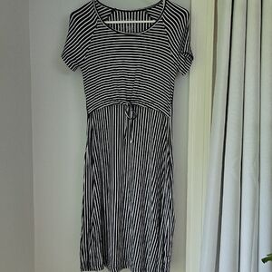 Latched Mama Navy and White Striped Midi Dress